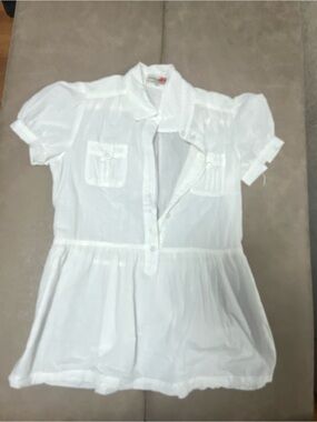 Excellium White Girls' Short-Sleeve Peplum Button-Front Top xl